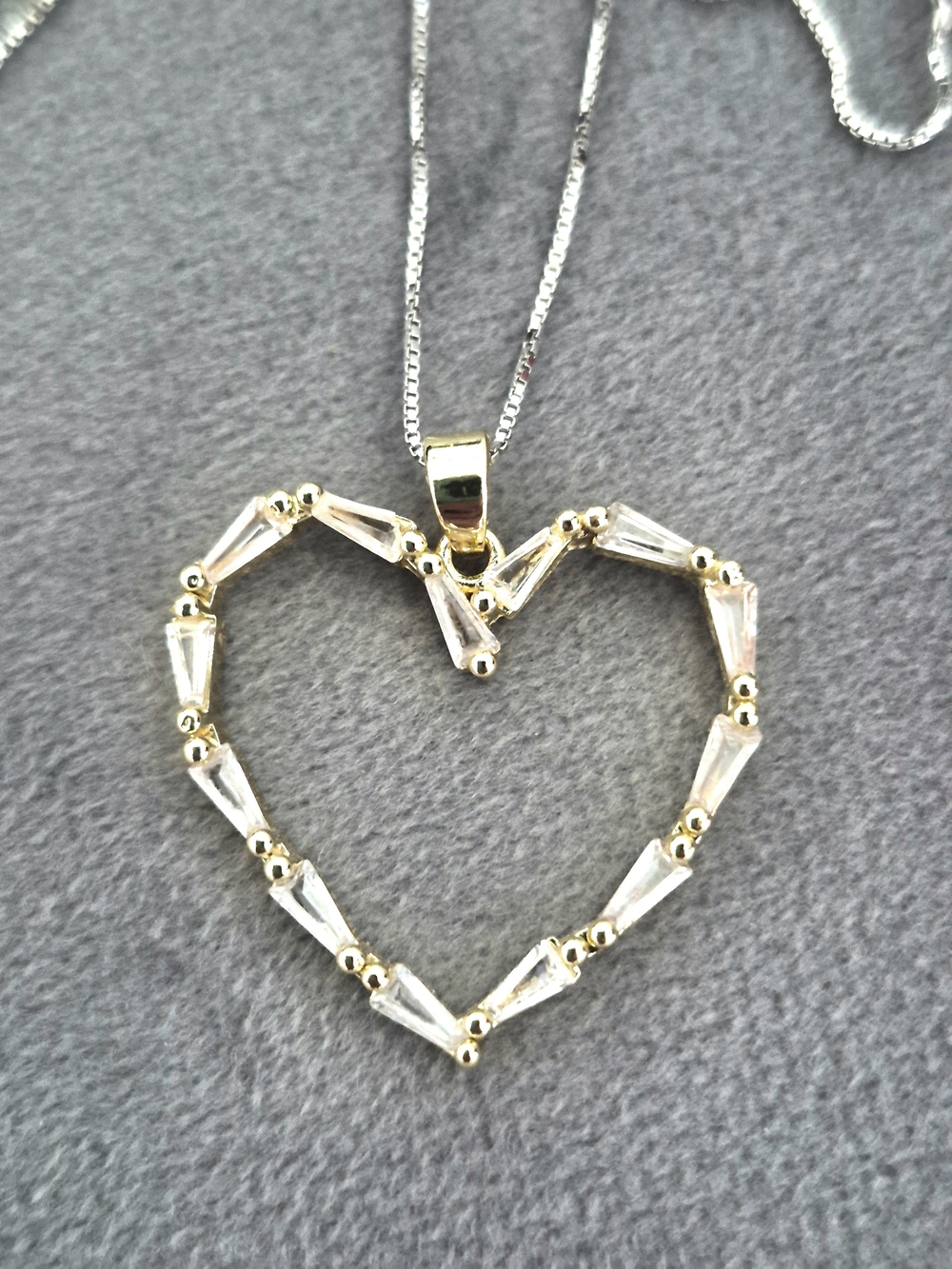 Gold-Tone Cubic Zirconia Heart Pendant On 925 Silver 16"Chain.